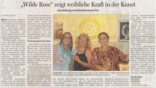 Zeitungsartikel der drei Kuenstlerinnen in
                      der Wilden Rose/Melle zeigen ihre Kunst